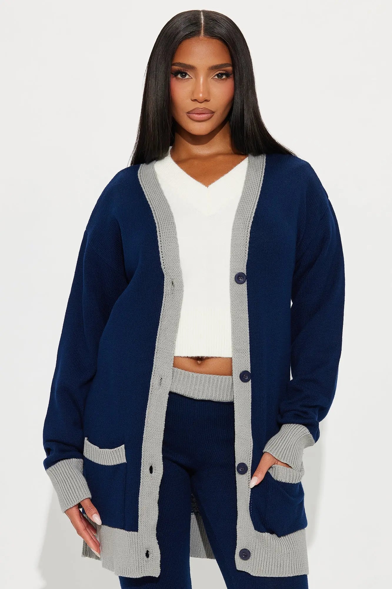 Emery Sweater Cardigan Pant Set - Navy 