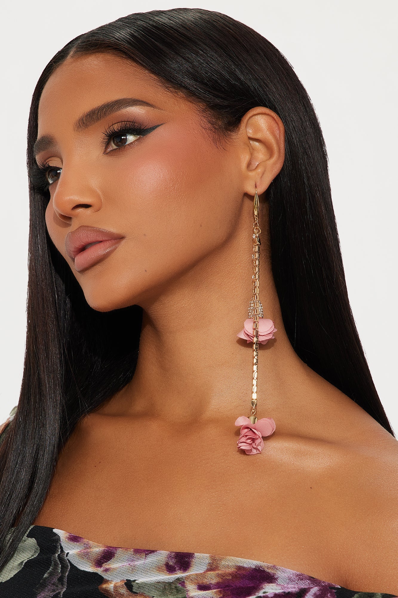 Petal Kiss Floral Drop Earrings - Gold/Pink