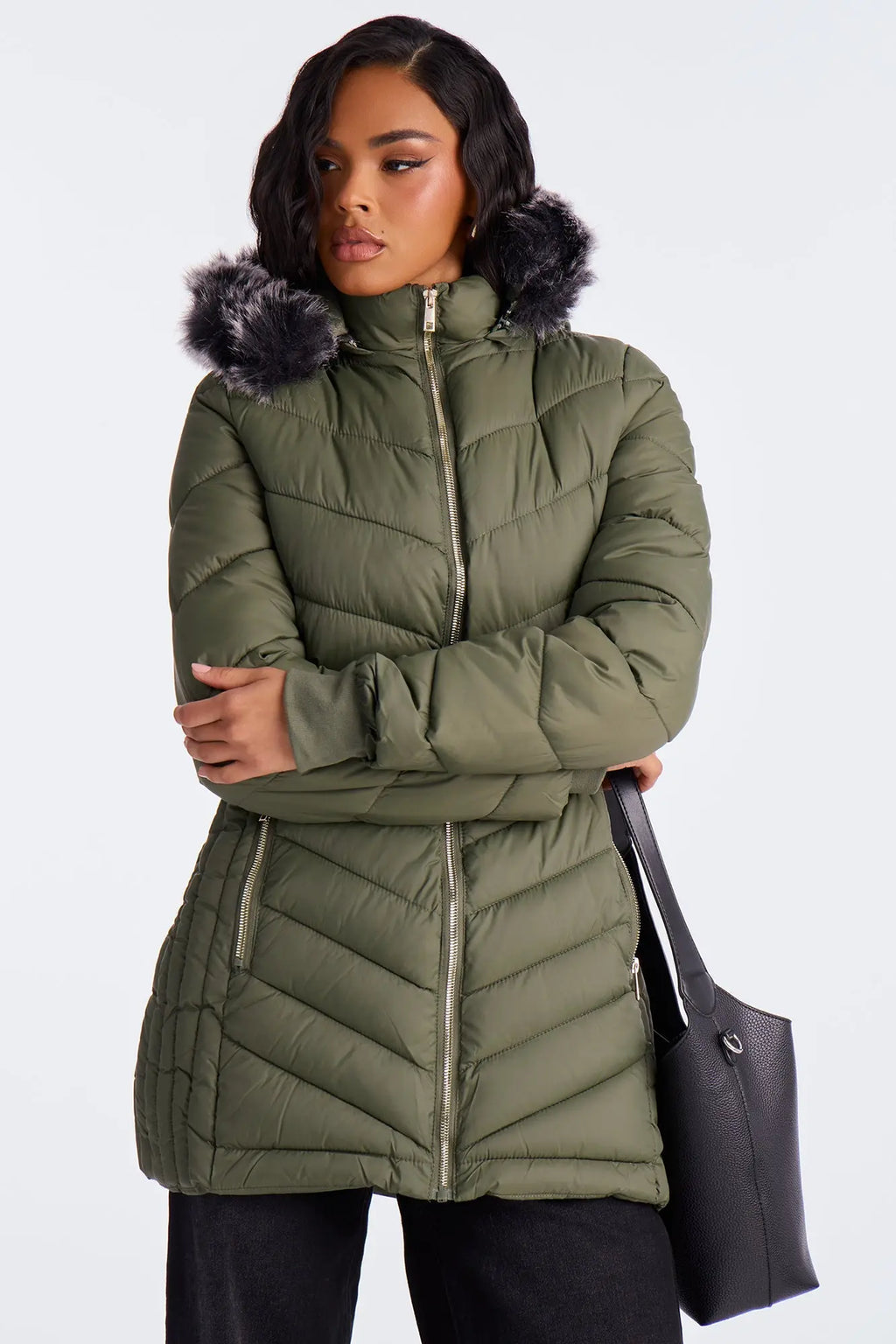 Ski Date Hooded Puffer Jacket - Olive 