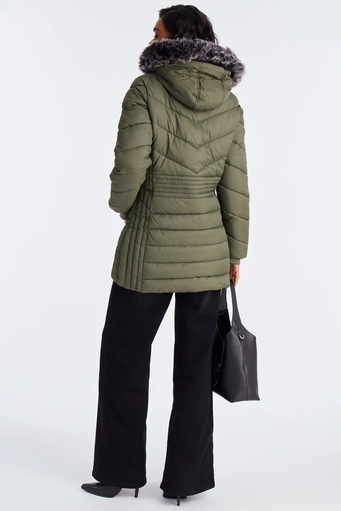Ski Date Hooded Puffer Jacket - Olive 