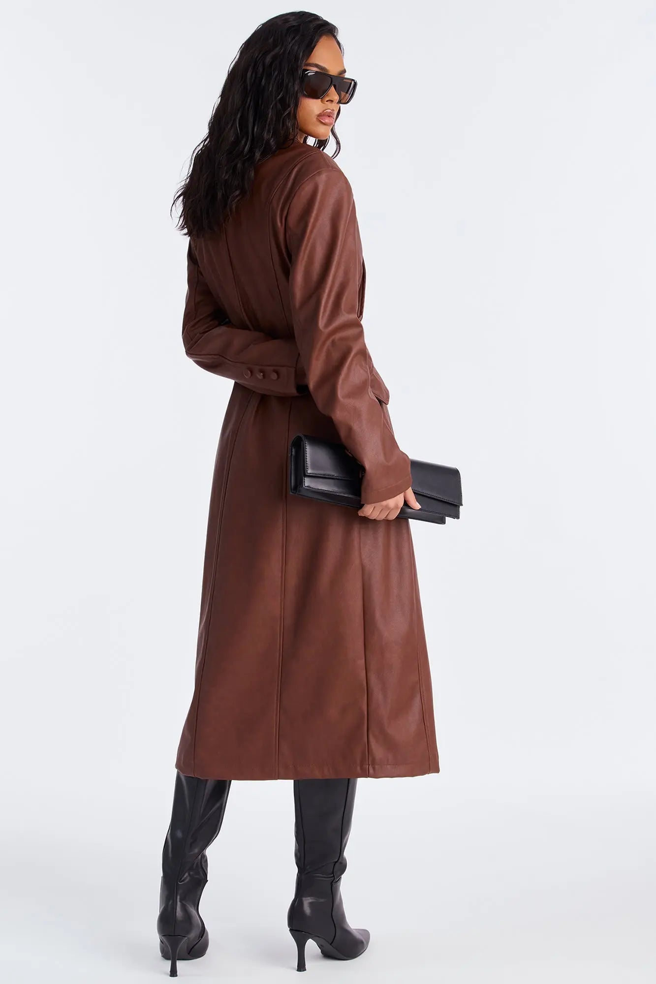 Taking Up Space Faux Leather Coat - Cognac 