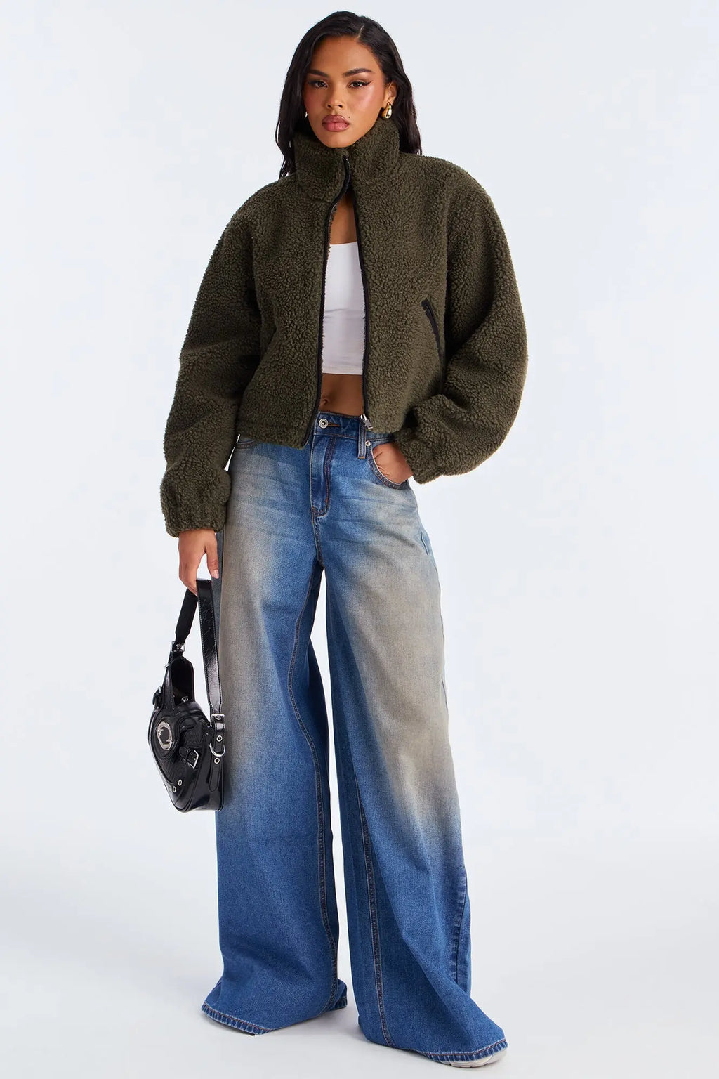Cozy Cove Faux Sherpa Coat - Olive/combo 