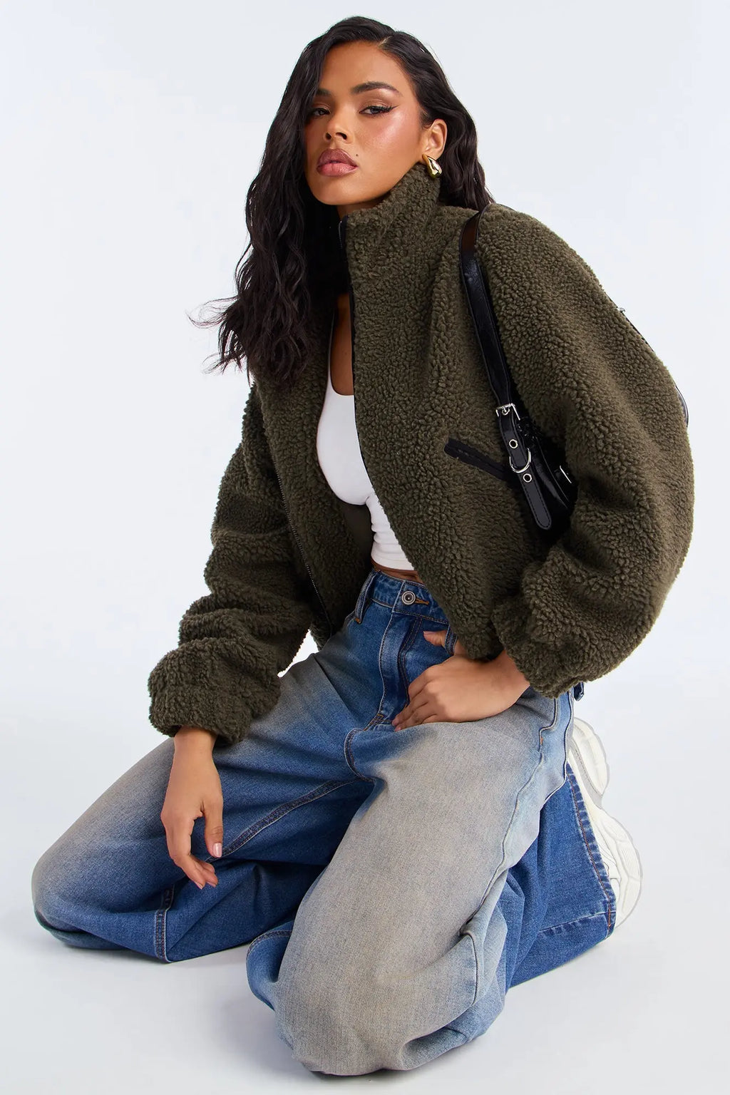 Cozy Cove Faux Sherpa Coat - Olive/combo 
