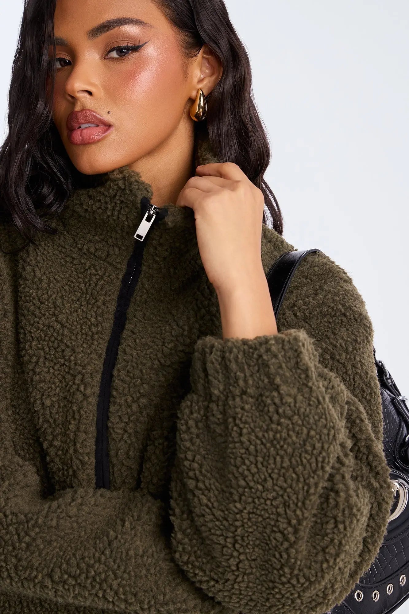 Cozy Cove Faux Sherpa Coat - Olive/combo 