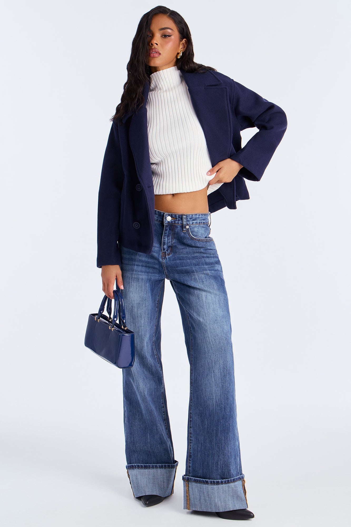 Barbara Cropped Double Breasted Coat - Navy