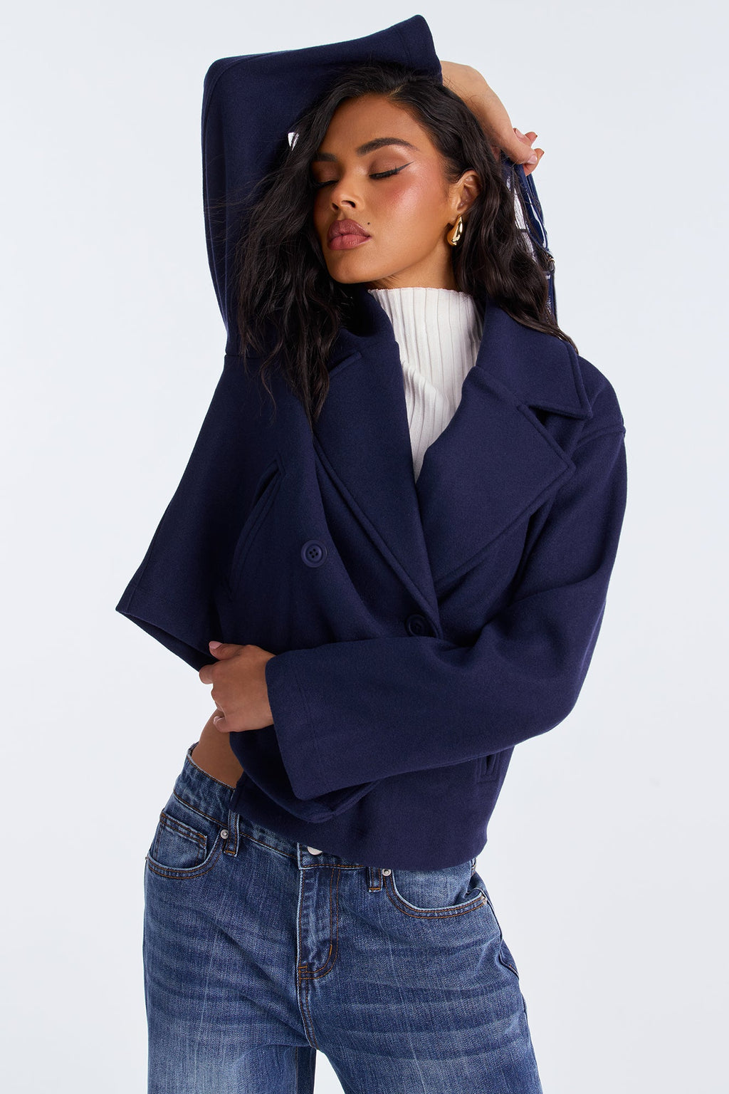 Barbara Cropped Double Breasted Coat - Navy