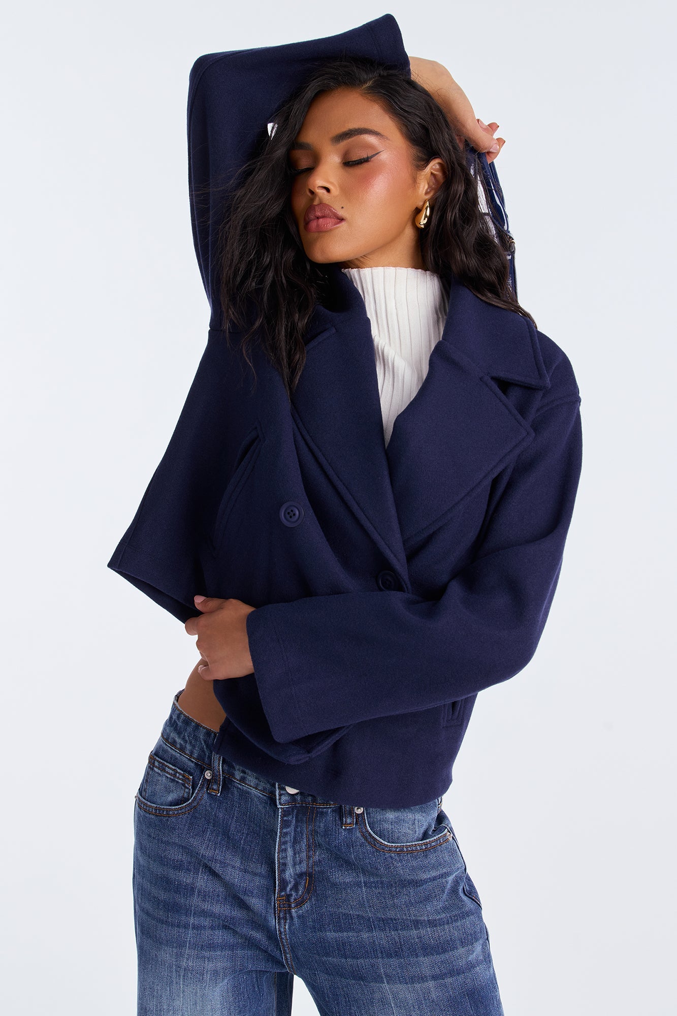 Barbara Cropped Double Breasted Coat - Navy