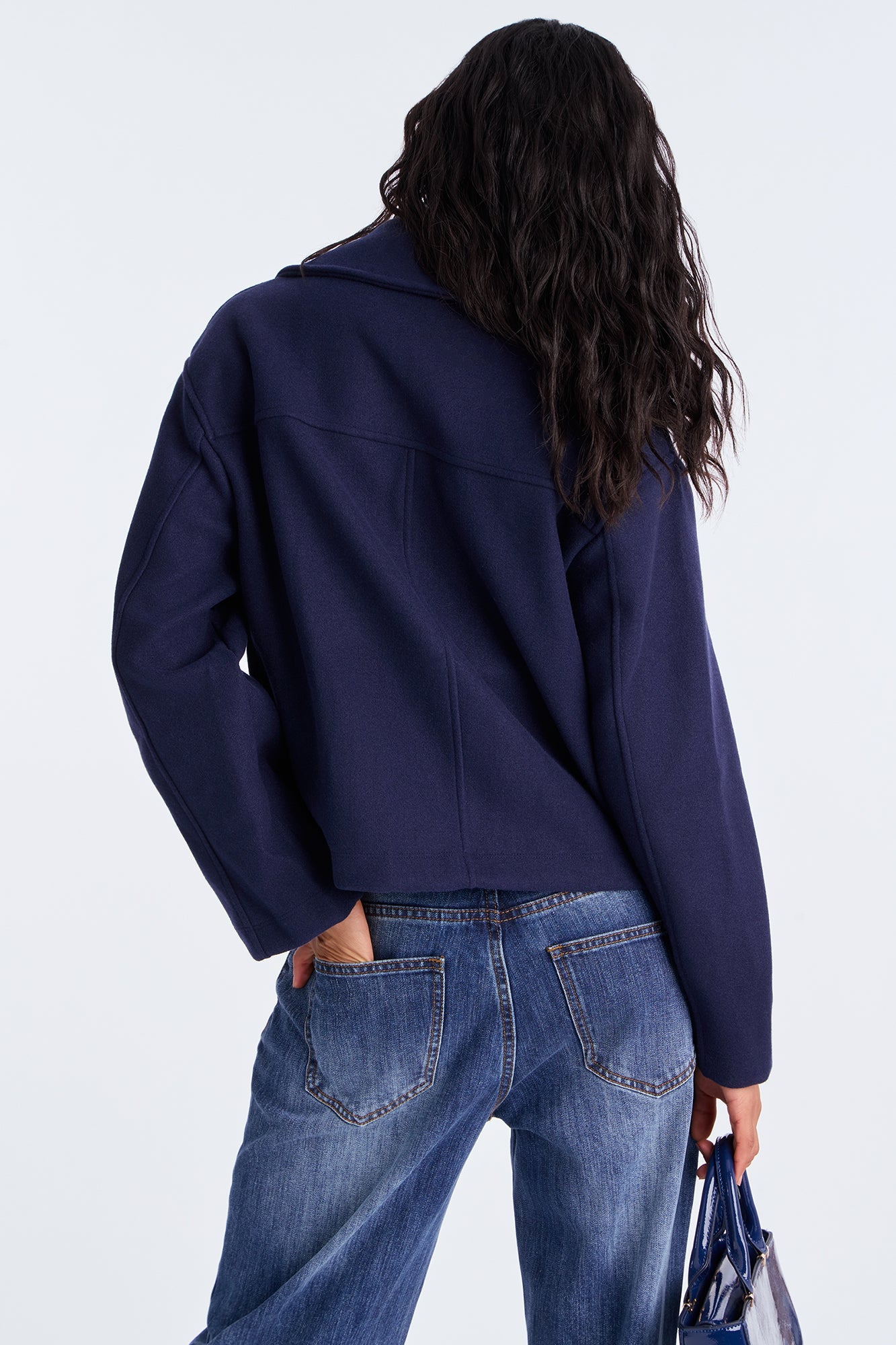 Barbara Cropped Double Breasted Coat - Navy