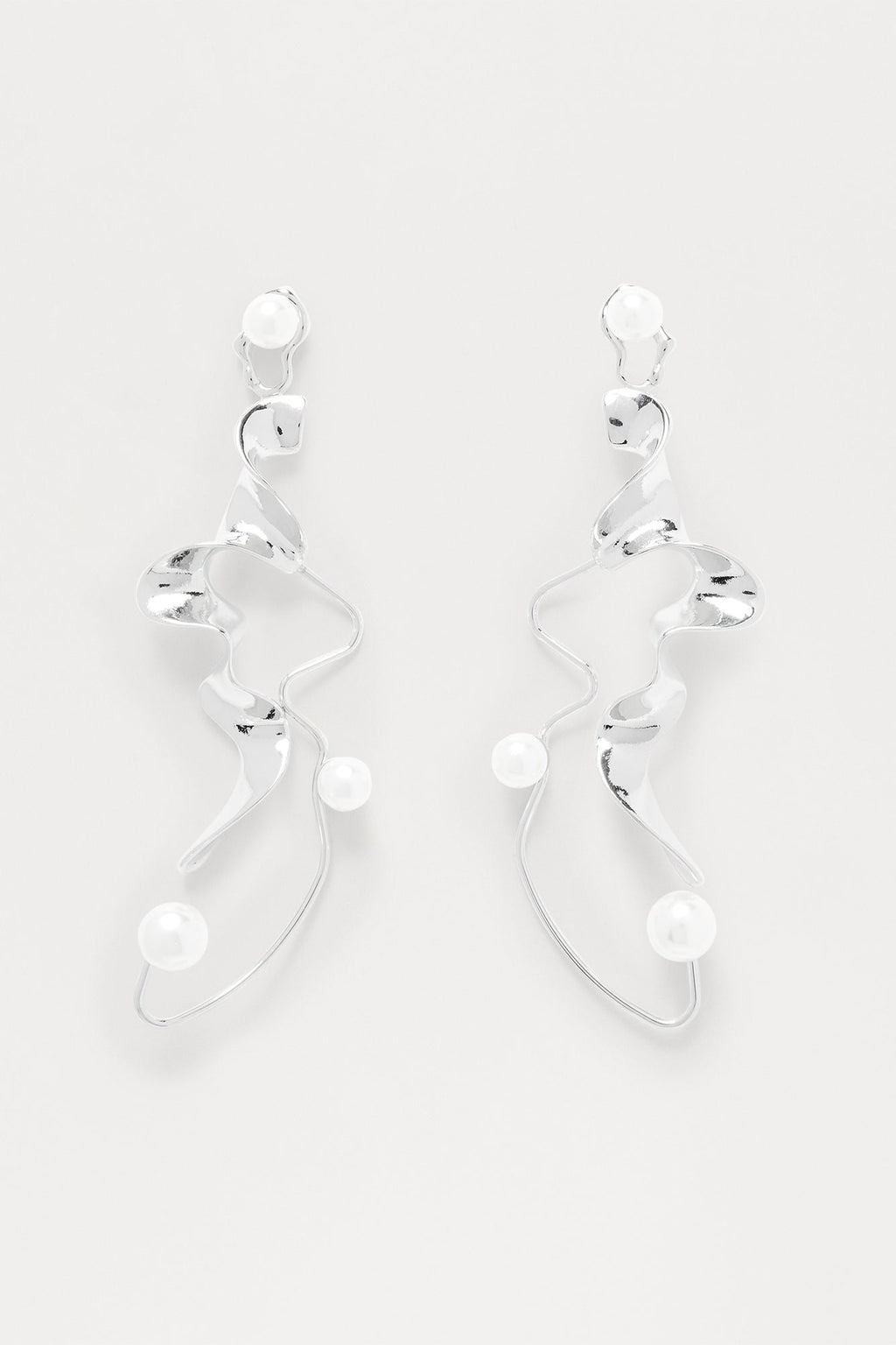 Pearl Form Abstract Drop Earrings - Silver