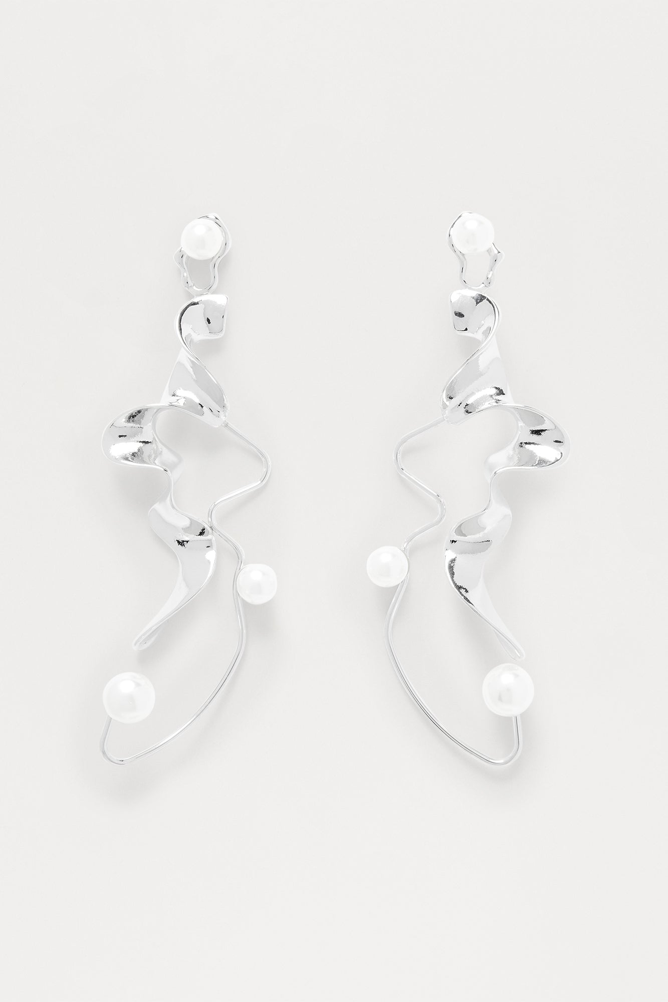 Pearl Form Abstract Drop Earrings - Silver