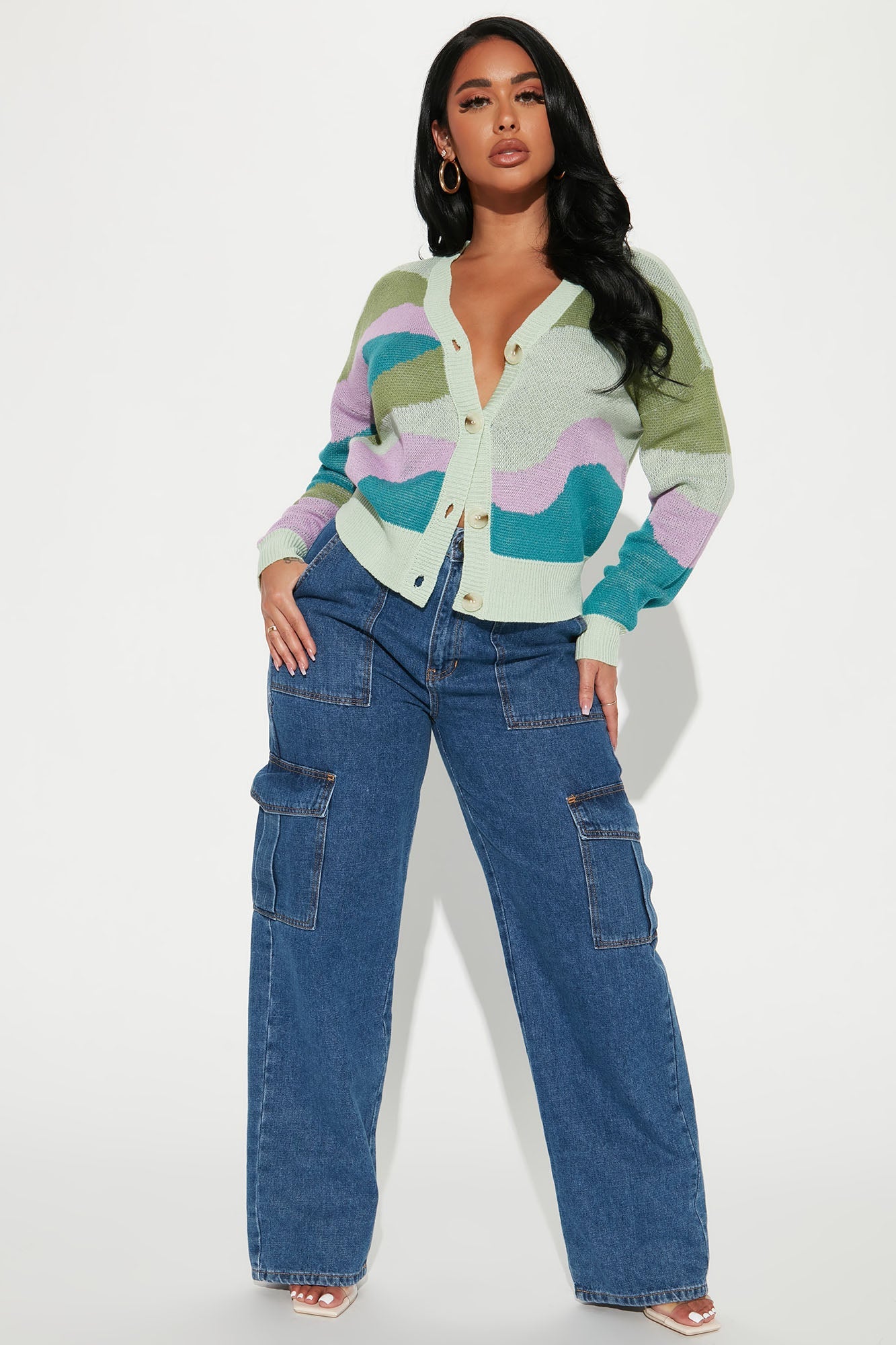 Electric Sky Abstract Cardigan - Green/combo