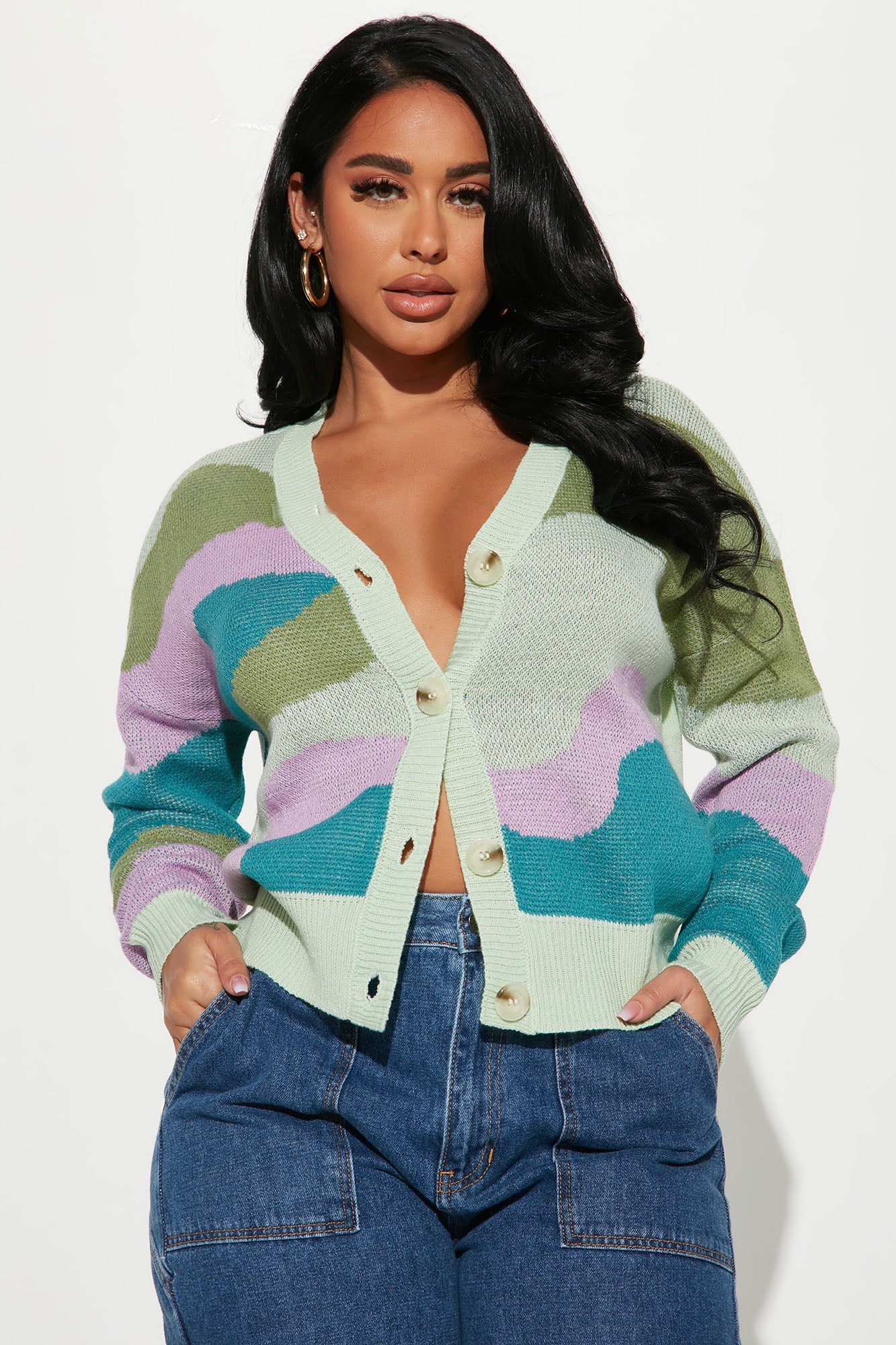 Electric Sky Abstract Cardigan - Green/combo