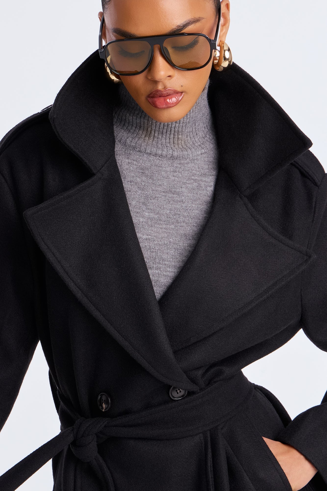 Clocked Out Double Breasted Long Coat - Black 