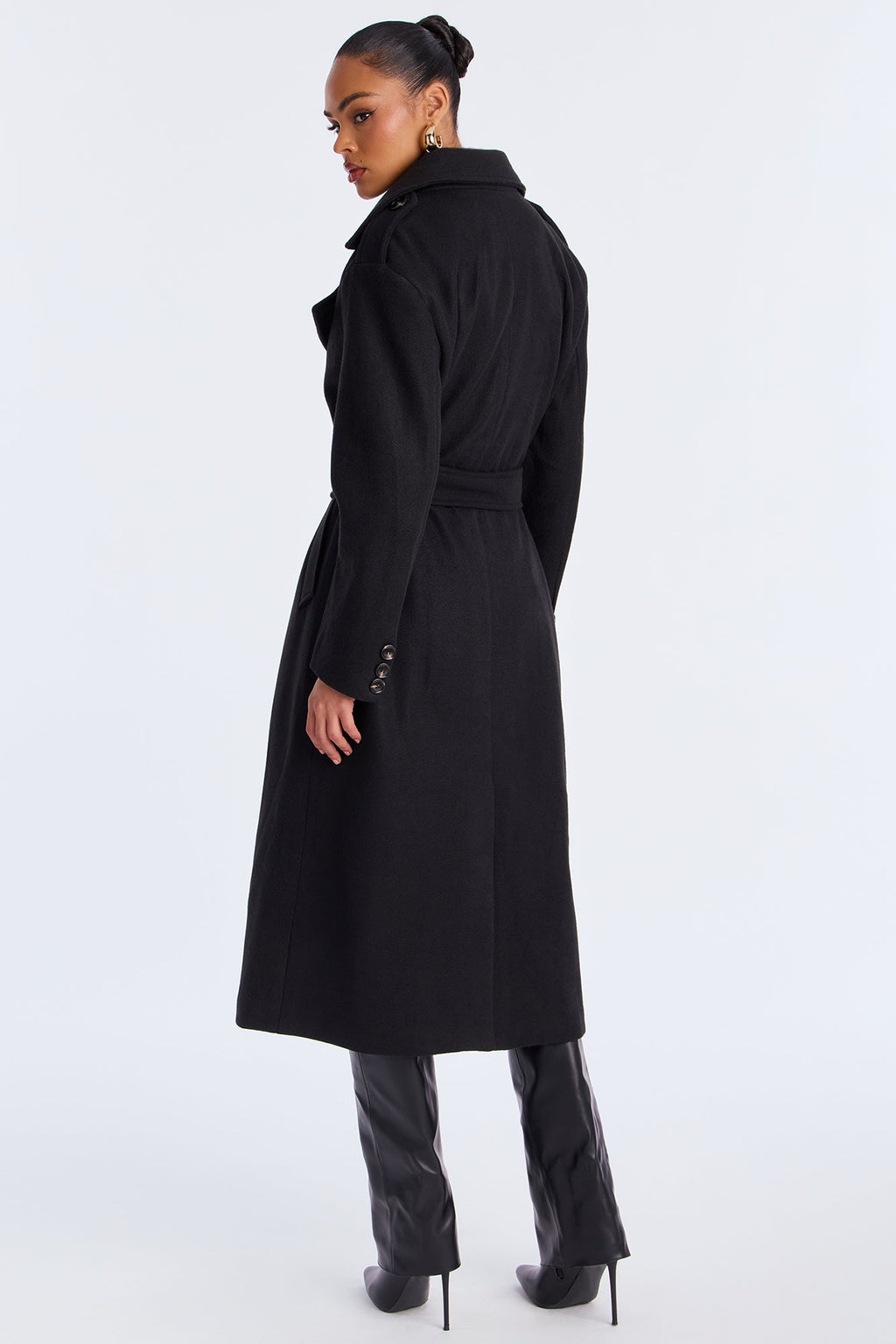 Clocked Out Double Breasted Long Coat - Black 
