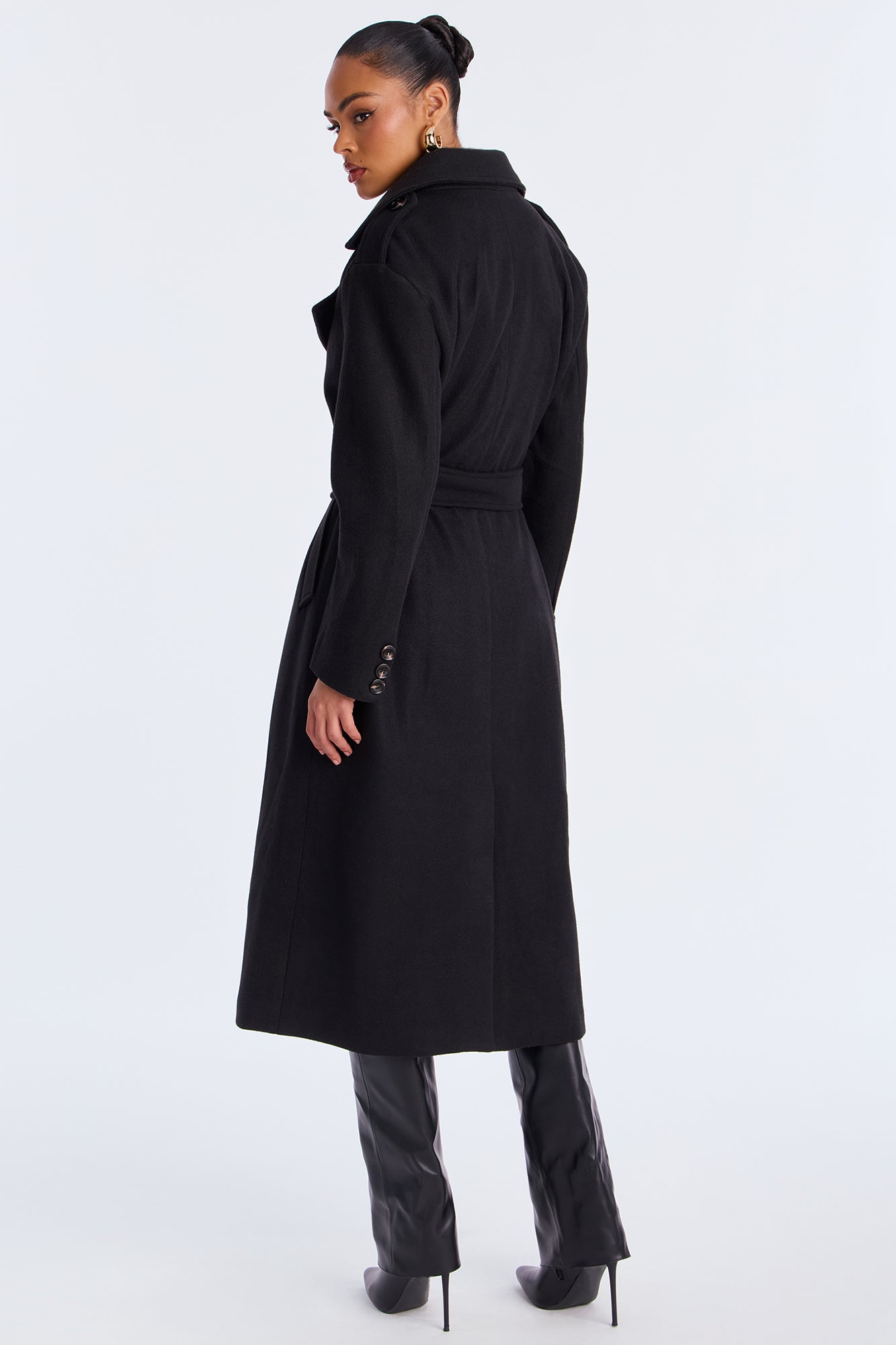 Clocked Out Double Breasted Long Coat - Black 