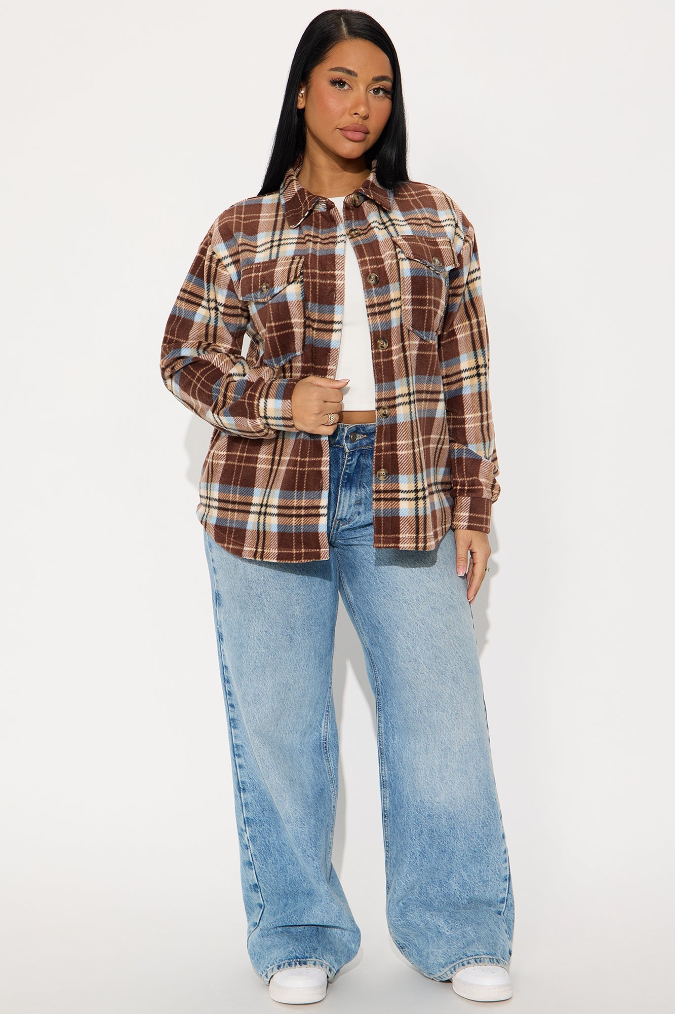 Dana Plaid Long Shacket - Brown/combo