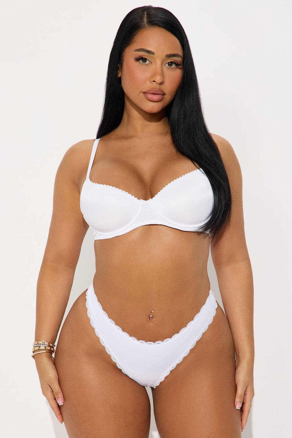 Lace Trim Bow Thong - White
