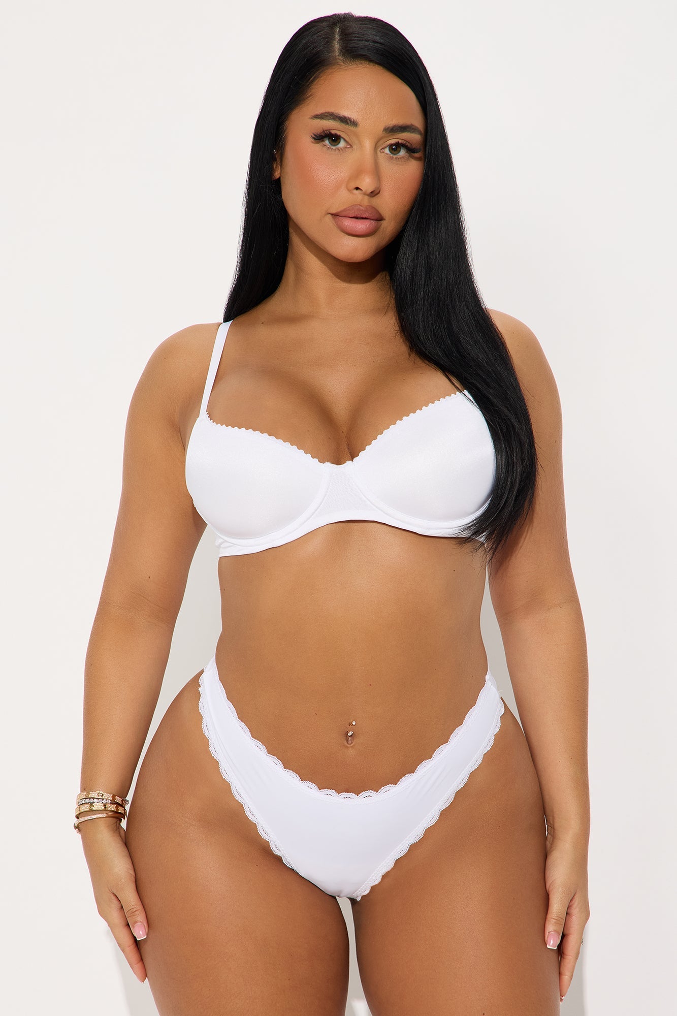 Lace Trim Bow Thong - White