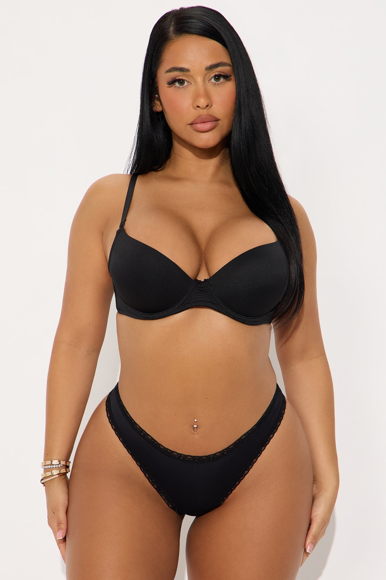 Lace Trim Bow Thong - Black