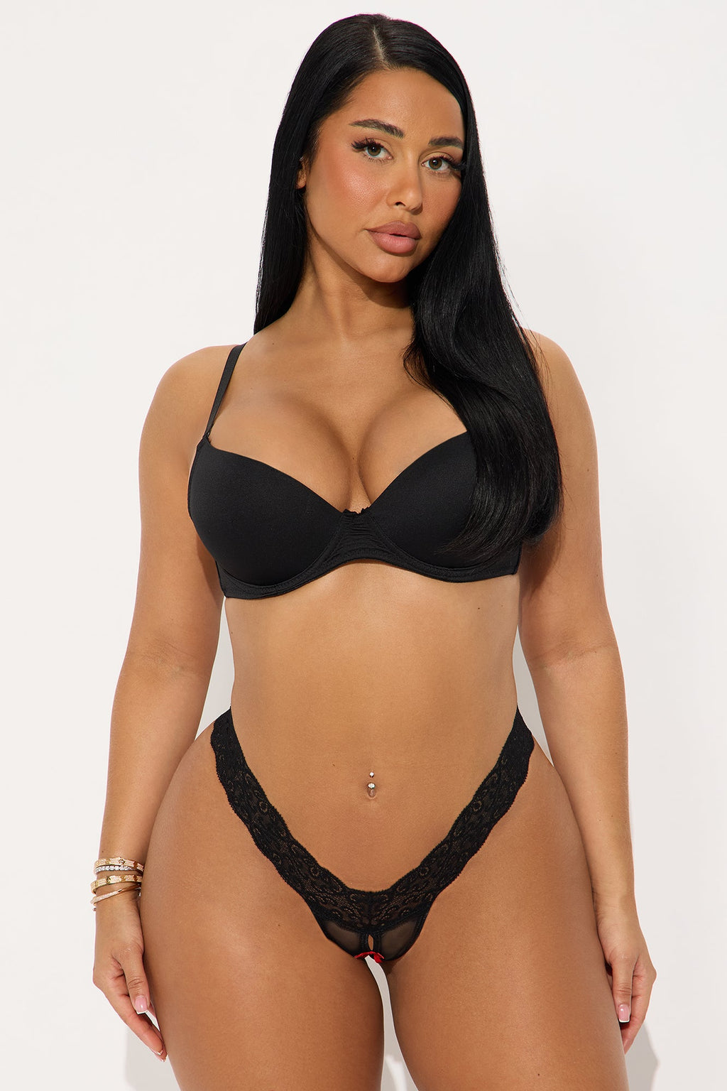Crotchless Lace Trim Panty - Black