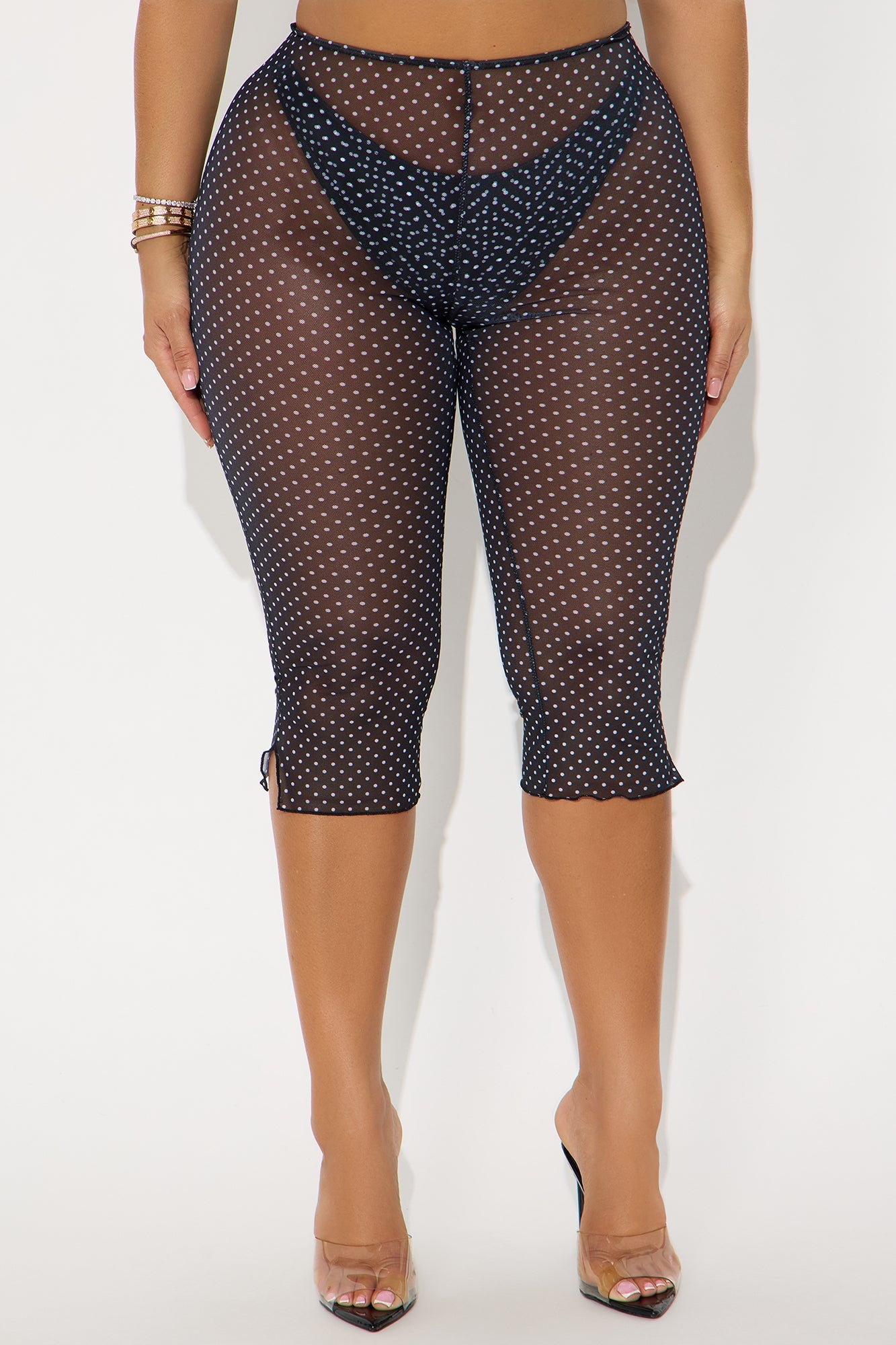 Sweet Talk 3 Piece Triangle Bralette Bikini & Mesh Capri Set - Black/White 