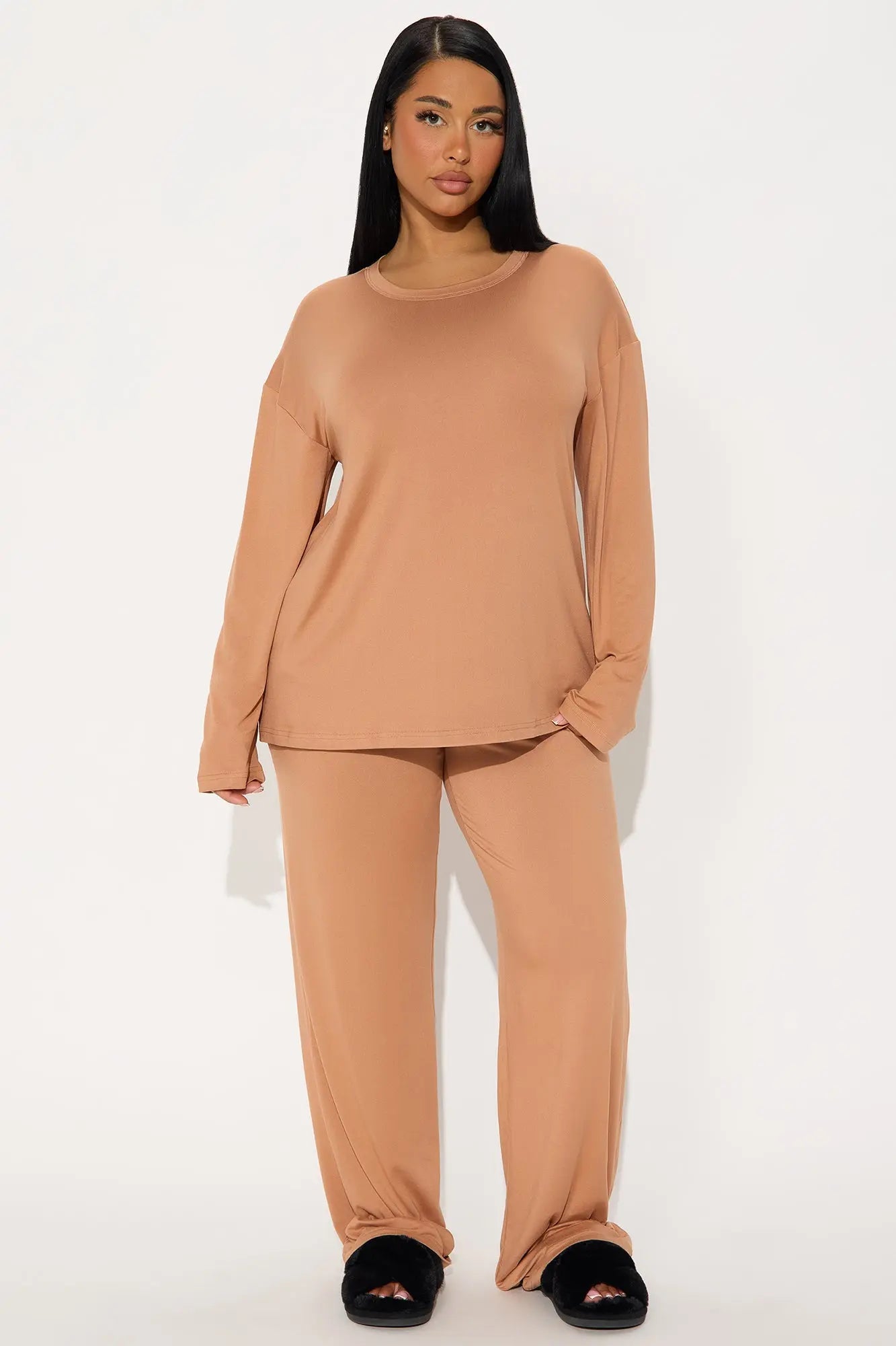 Relax Mood Long Sleeve PJ Pant Set - Mocha 