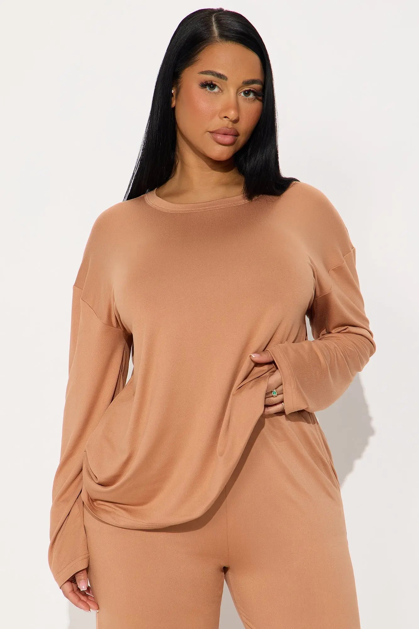 Relax Mood Long Sleeve PJ Pant Set - Mocha 