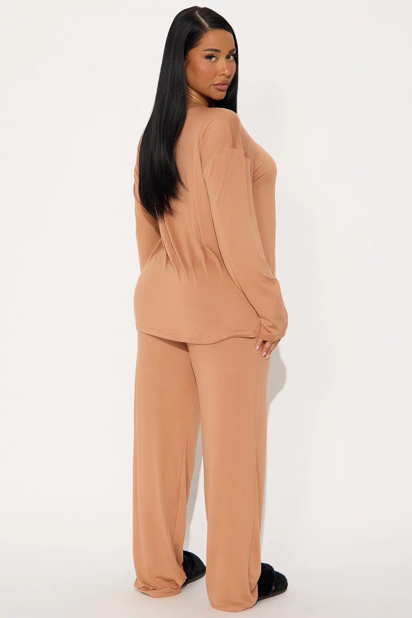 Relax Mood Long Sleeve PJ Pant Set - Mocha 