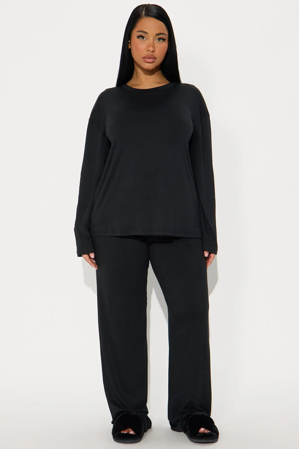 Relax Mood Long Sleeve PJ Pant Set - Black 
