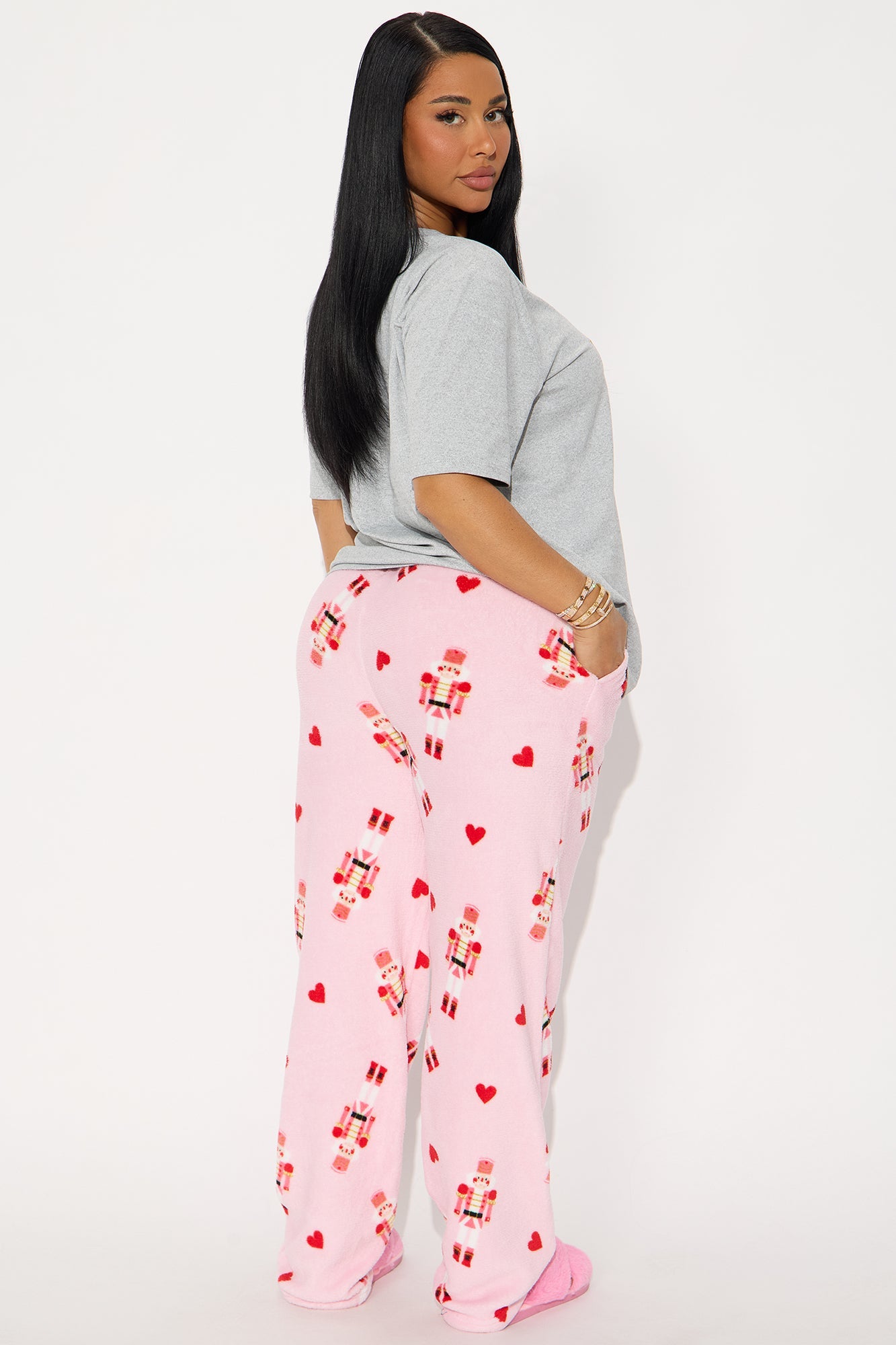 Nuts About You Short Sleeve Plush PJ Pant Set - Pink/combo