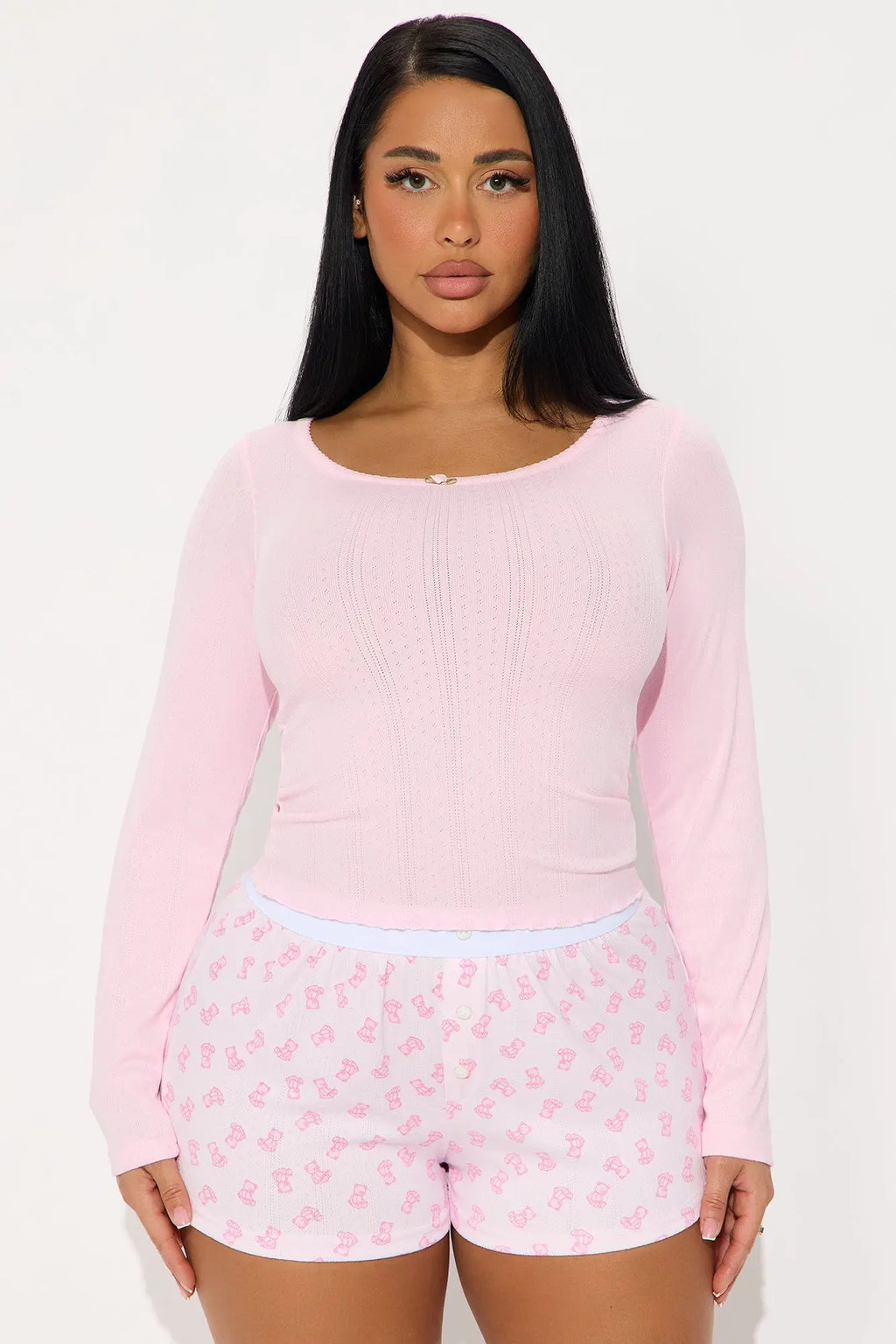 Bear Cutie Pointelle PJ Boxer Short Set - Pink 
