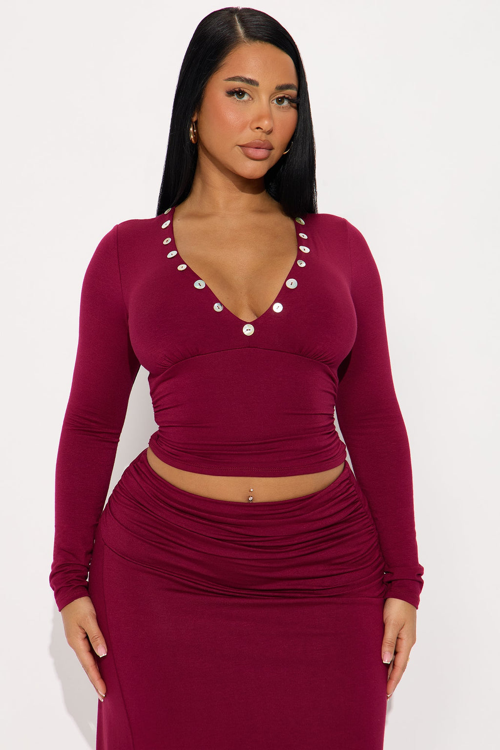 Ambitious Midi Skirt Set - Wine