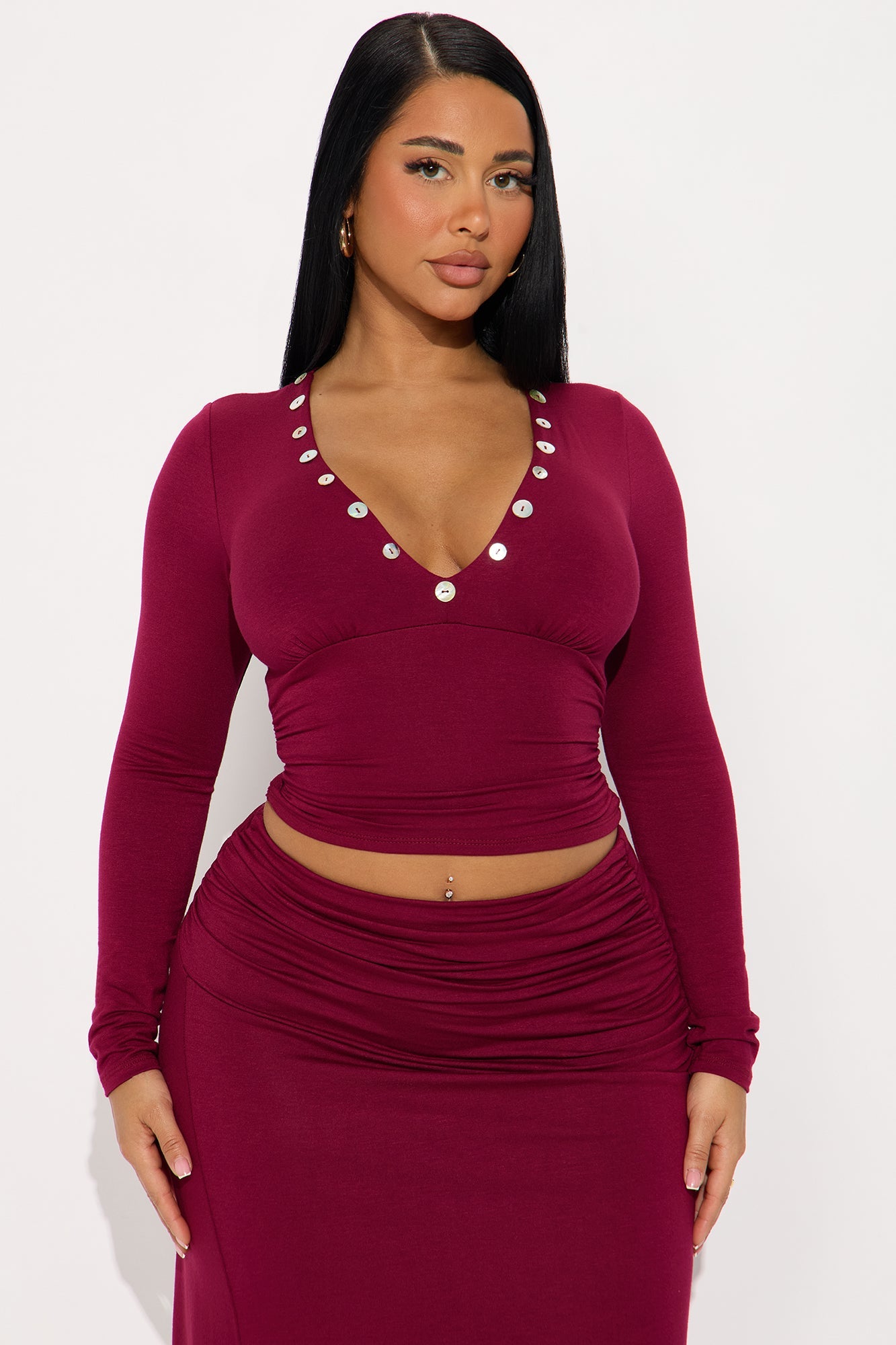 Ambitious Midi Skirt Set - Wine
