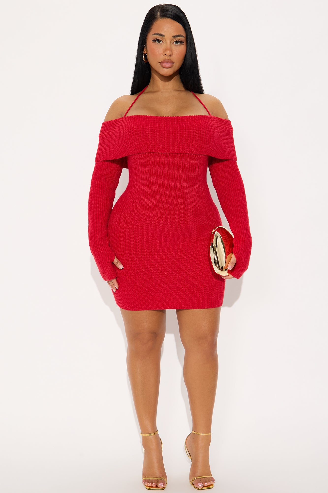 Hannah Open Back Sweater Mini Dress - Red