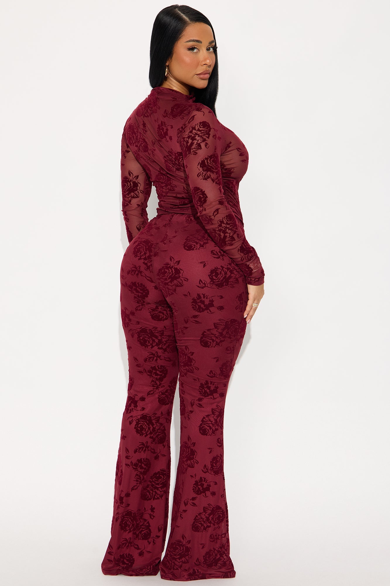 Jordyn Mesh Pant Set - Wine 