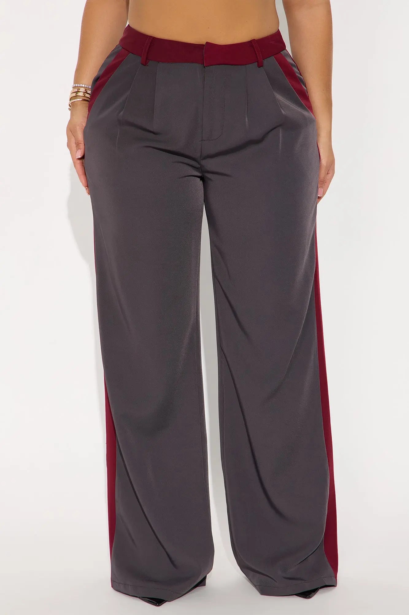 Christina Colorblock Trouser - Charcoal/combo 