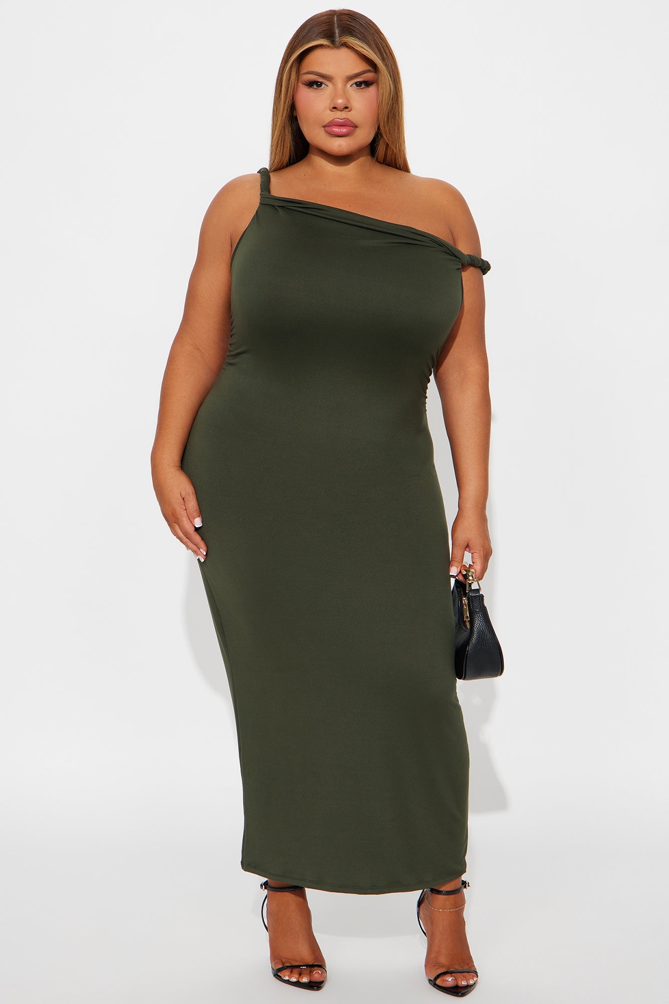 Cassie Off Shoulder Midi Dress - Olive