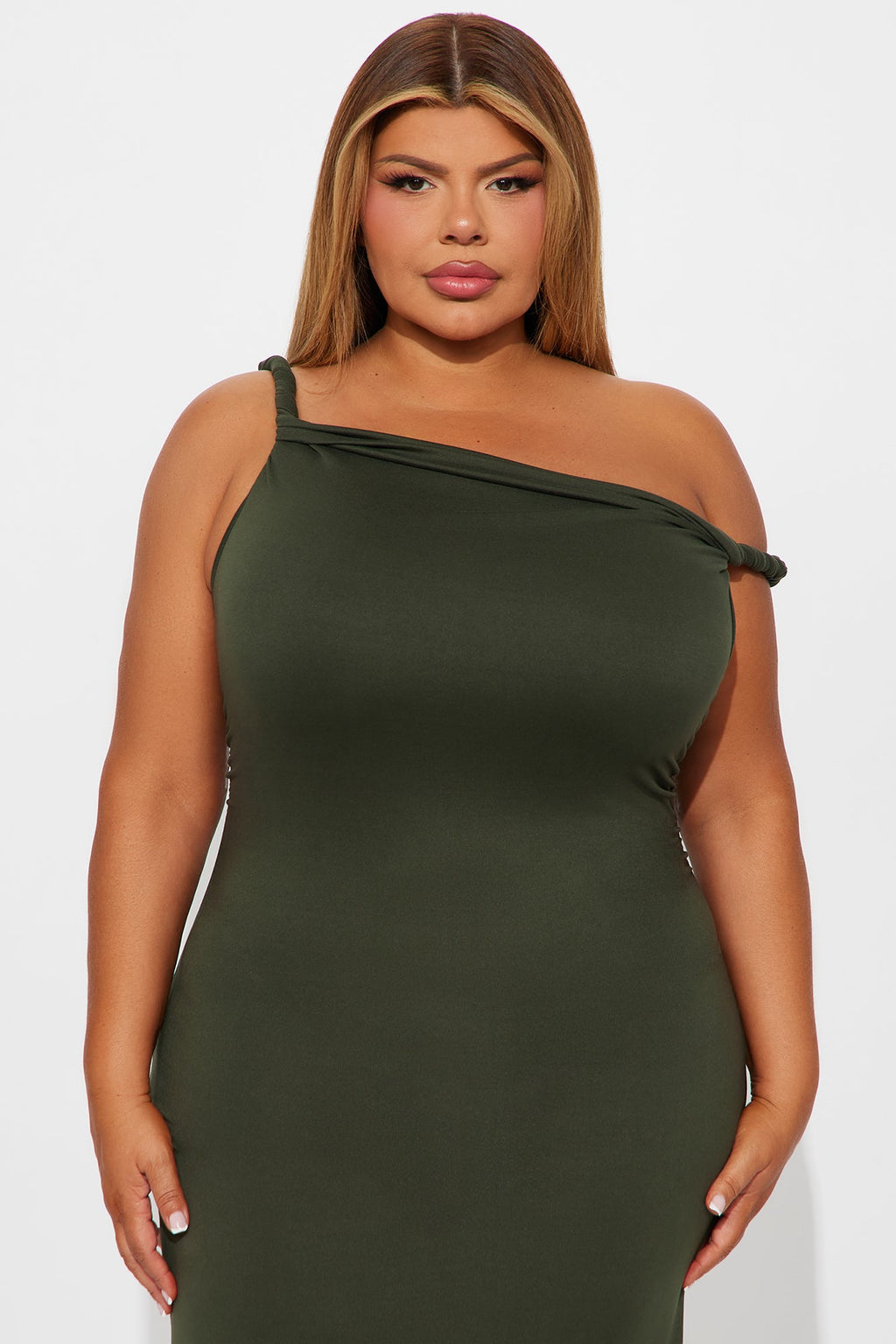 Cassie Off Shoulder Midi Dress - Olive