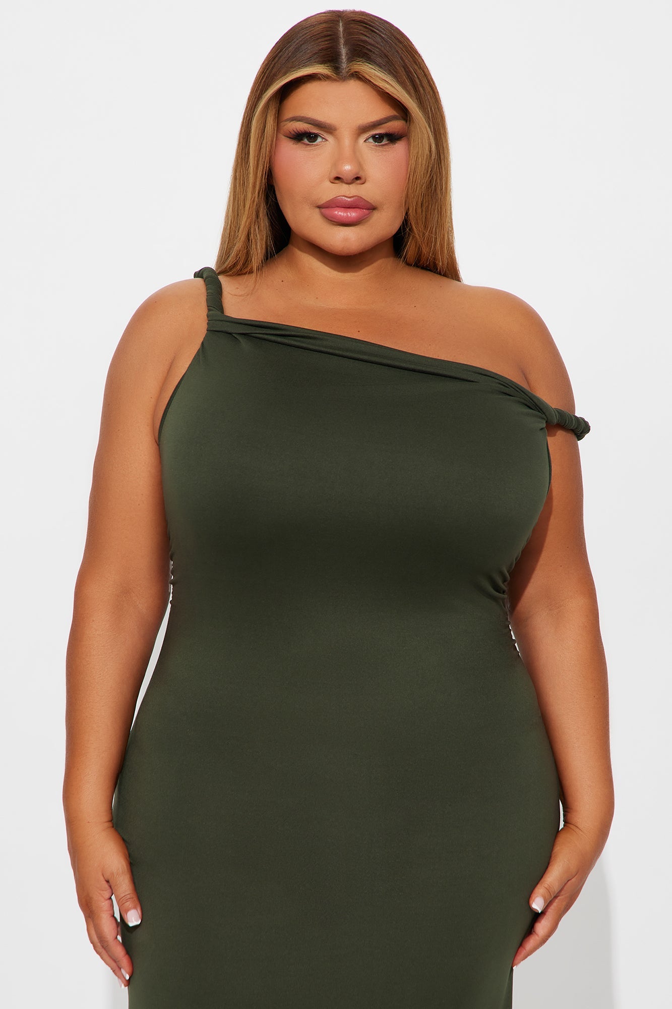 Cassie Off Shoulder Midi Dress - Olive