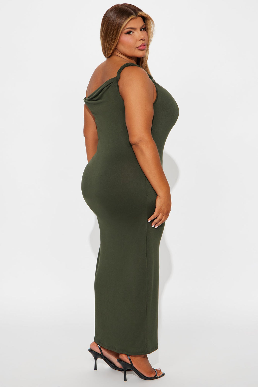 Cassie Off Shoulder Midi Dress - Olive
