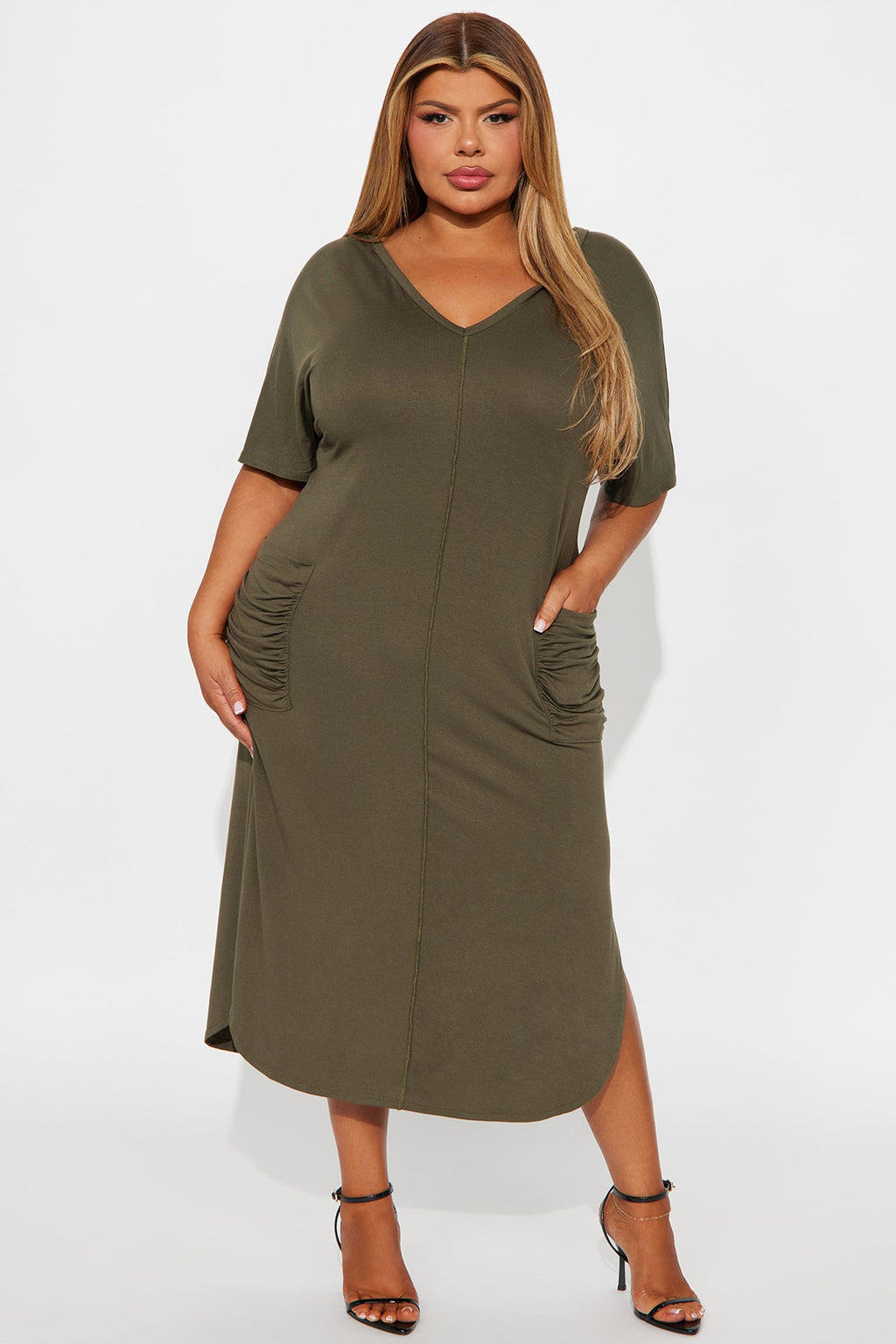 Staying In TShirt Midi Dress - Olive