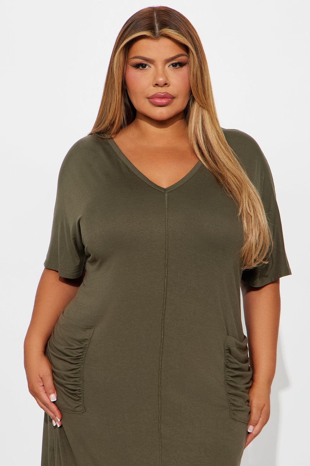 Staying In TShirt Midi Dress - Olive