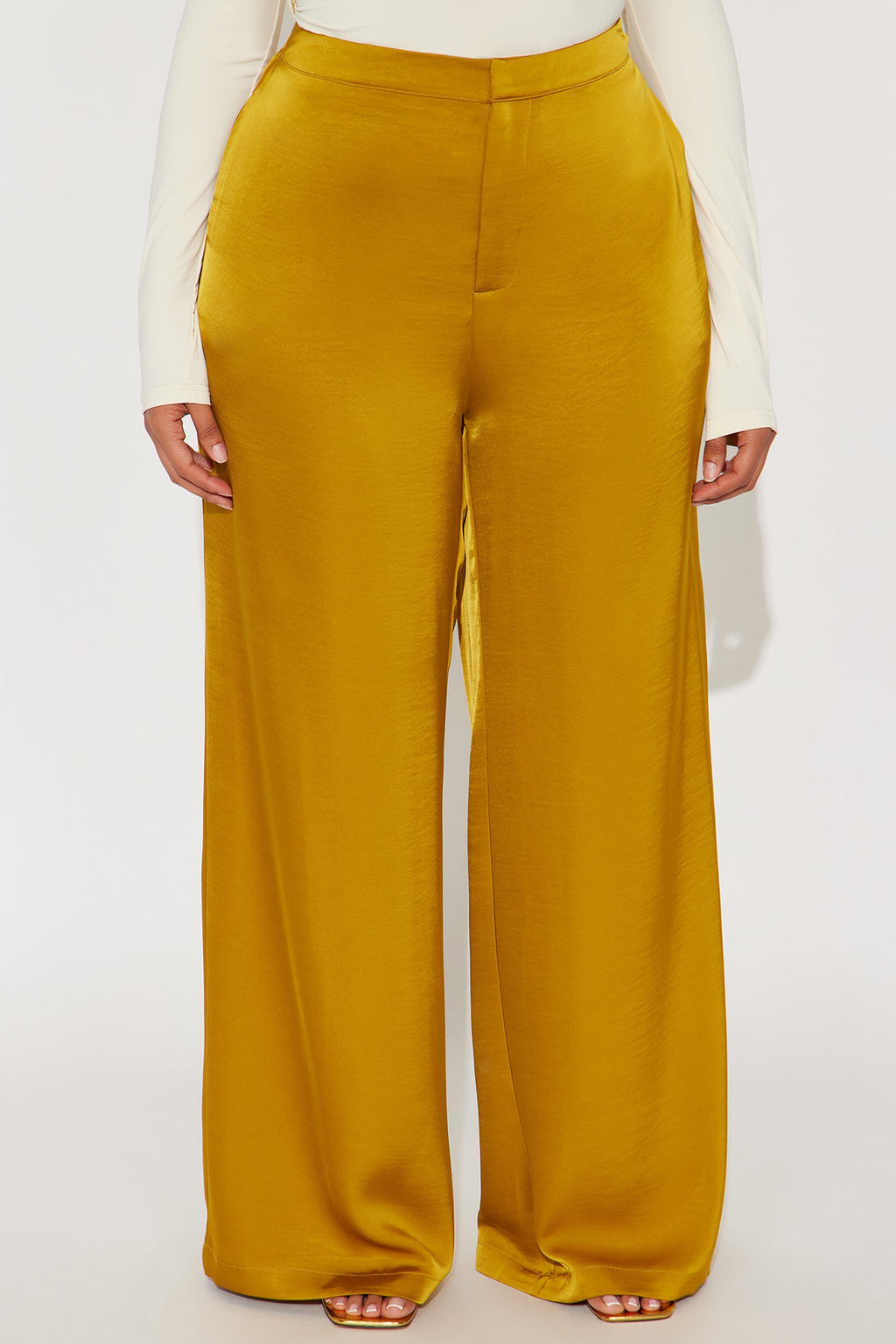 Denise Satin Wide Leg Trouser Pant - Mustard 