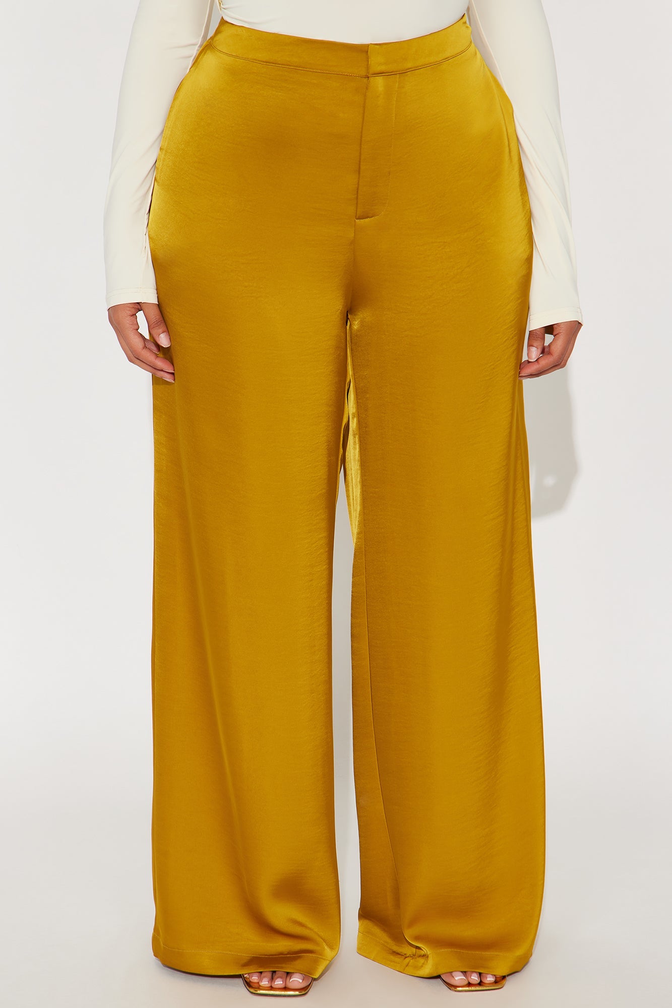 Denise Satin Wide Leg Trouser Pant - Mustard 