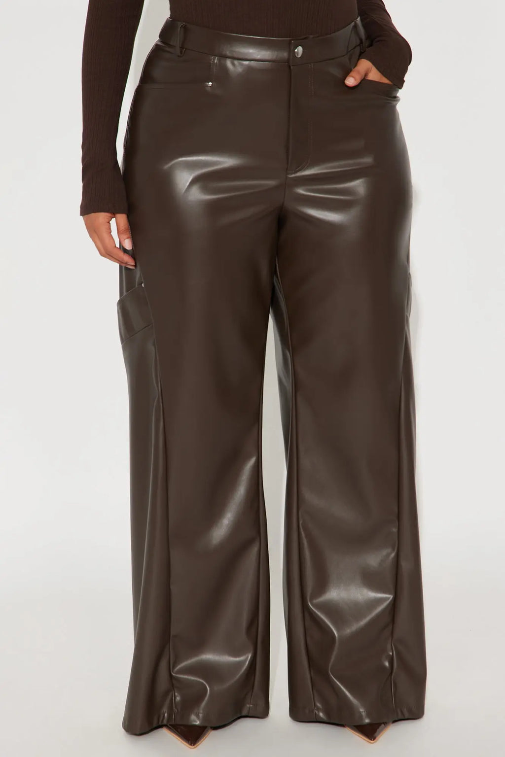 Cara Faux Leather Wide Leg Pant 33 - Brown 