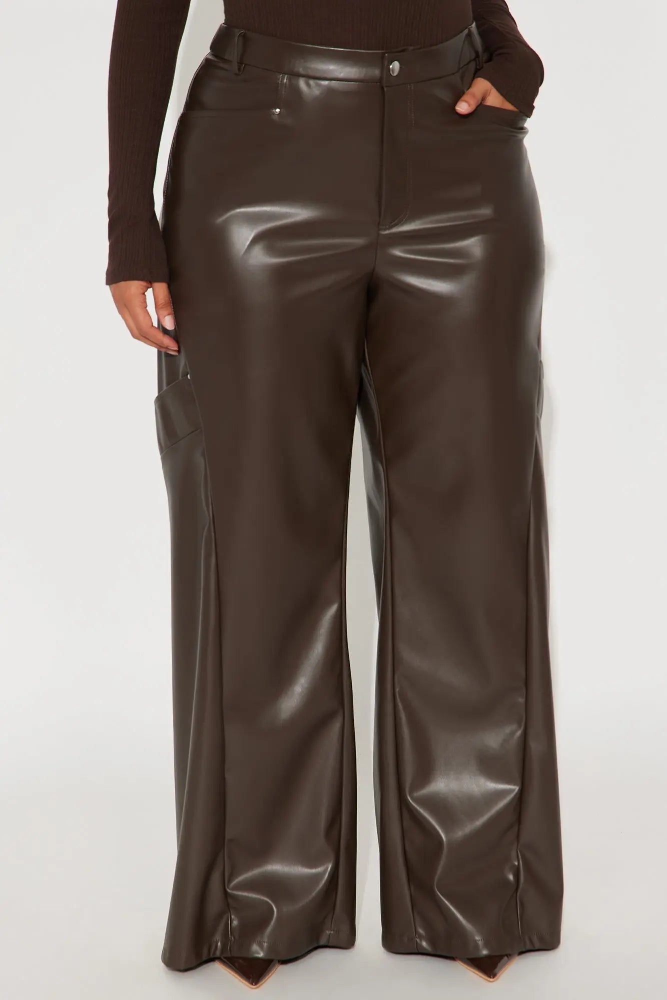 Cara Faux Leather Wide Leg Pant 33 - Brown 