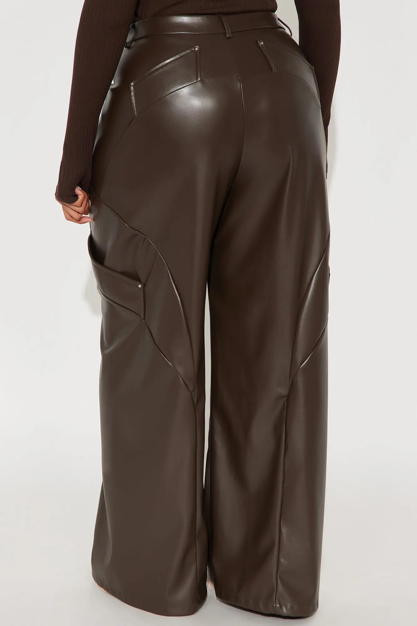 Cara Faux Leather Wide Leg Pant 33 - Brown 