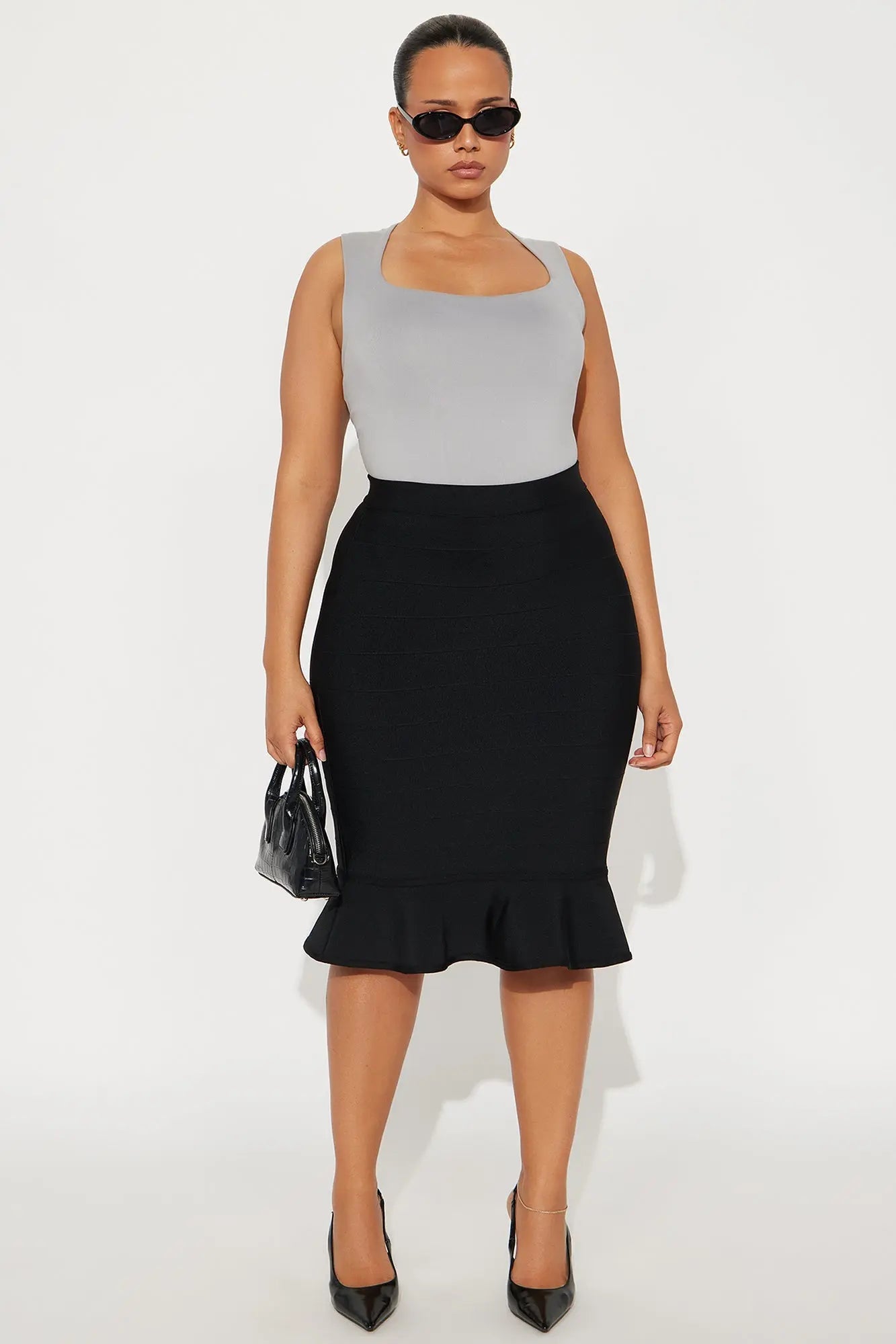 Riley Bandage Ruffle Pencil Skirt - Black 