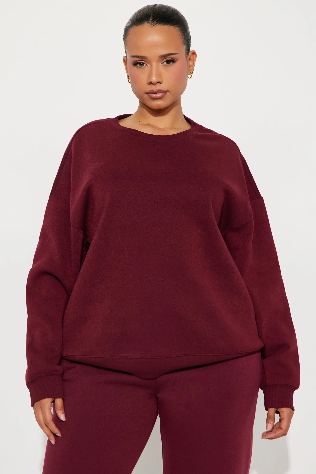 Candice Oversized Crewneck Sweatshirt - Burgundy 
