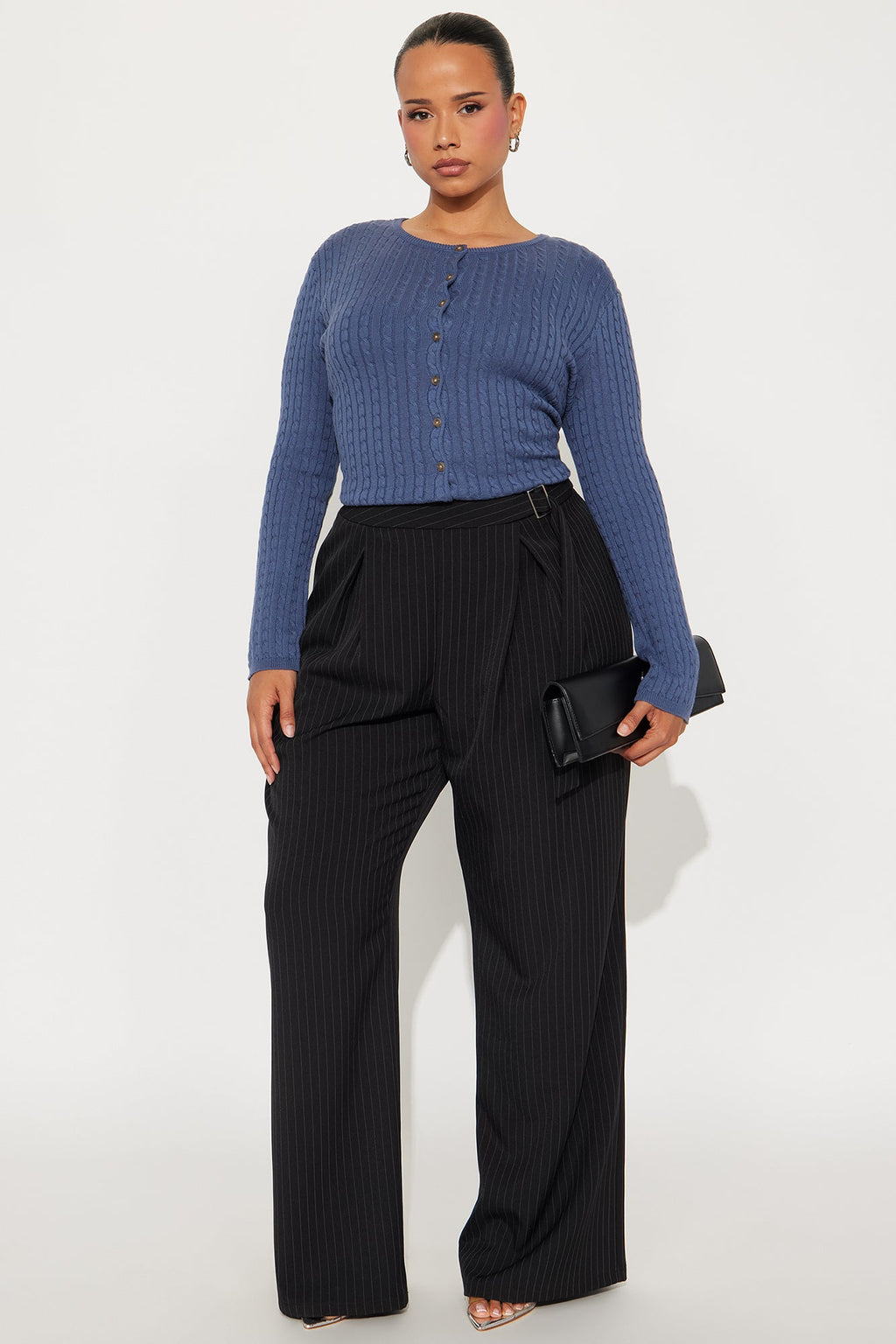 Alrina Crepe Woven Pinstripe Trouser Pant 33 - Black/White 